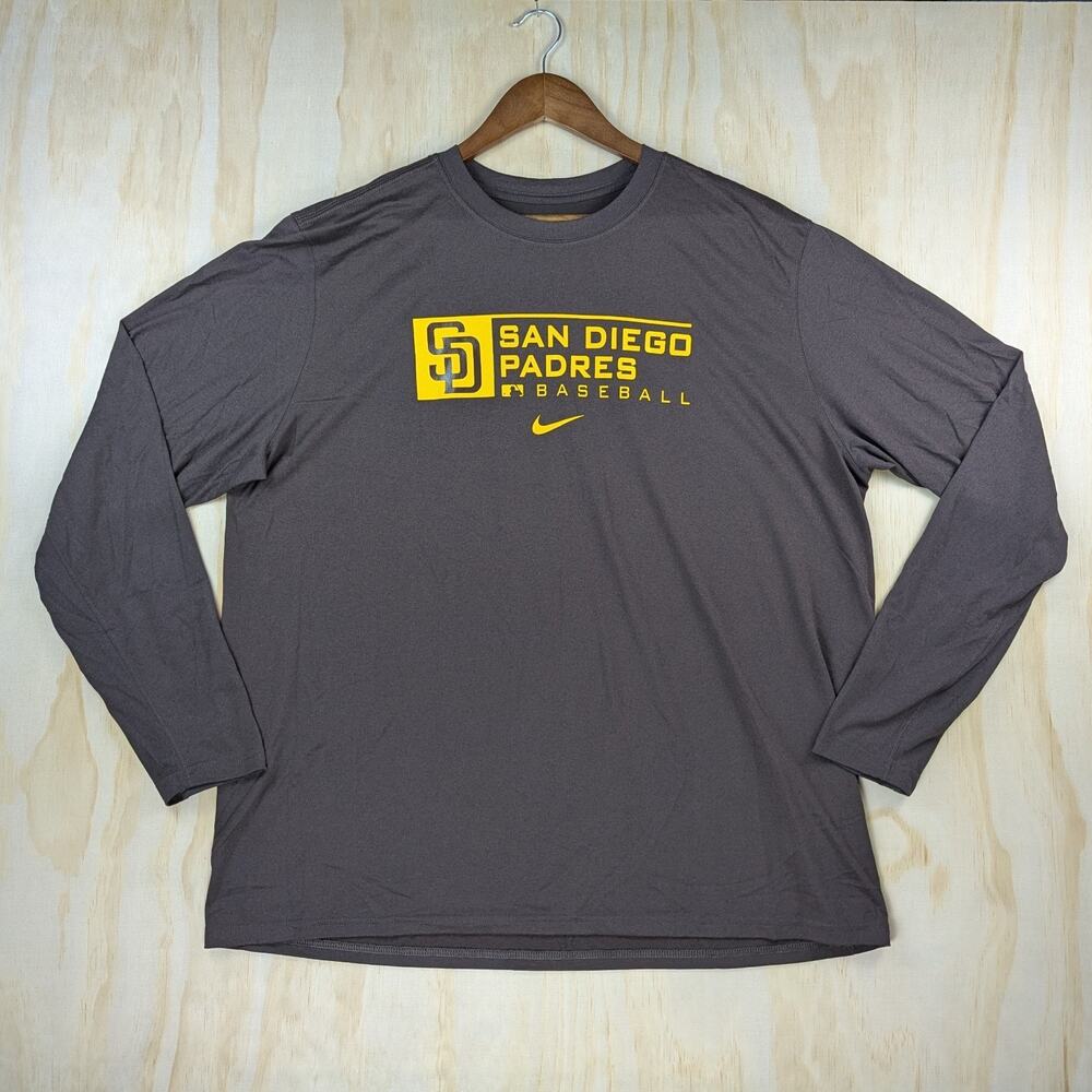 Nike Men's XXL San Diego Padres MLB Authentic Dri-Fit Long Sleeve T-Shirt Grey